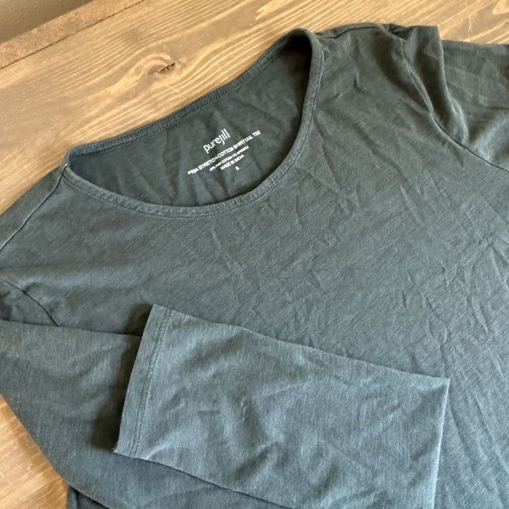 J. Jill Womens Small Green Purejill Pima Stretch Cotton Shirttail Tee